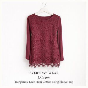 J.Crew Burgundy Lace Hem Cotton Long Sleeve Top Size Small